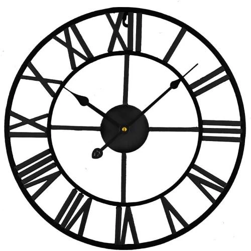 Horloge Murale Géante Vintage, Art Industriel Romain Noir - Vue principale