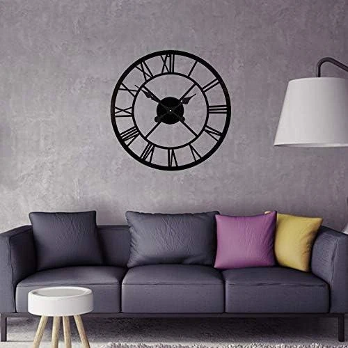 Détail de Horloge Murale Géante Vintage, Art Industriel Romain Noir