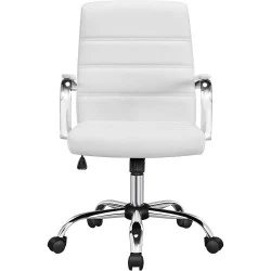 Chaise Bureau Ergonomique Similicuir Inclinable Blanche, Hauteur Réglable