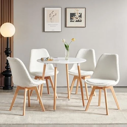 Détail de Chaises Salle à Manger Scandinaves Rétro Pieds Bois Massif Blanches