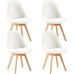 Chaises Salle à Manger Scandinaves Rétro Pieds Bois Massif Blanches
