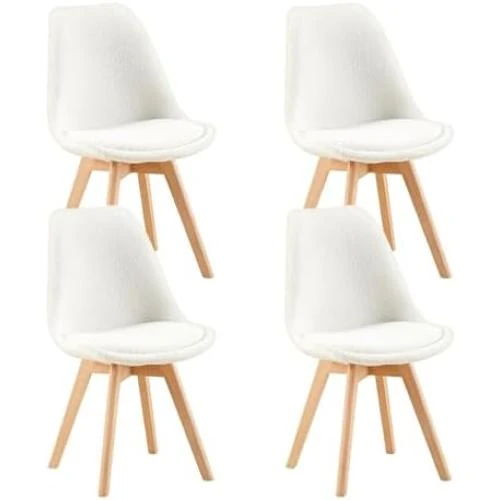 Chaises Salle à Manger Scandinaves Rétro Pieds Bois Massif Blanches - Vue principale