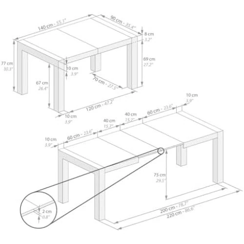 Zoom sur Table à Manger Extensible Noyer, Design Moderne, Cuisine Salon, Made in Italy