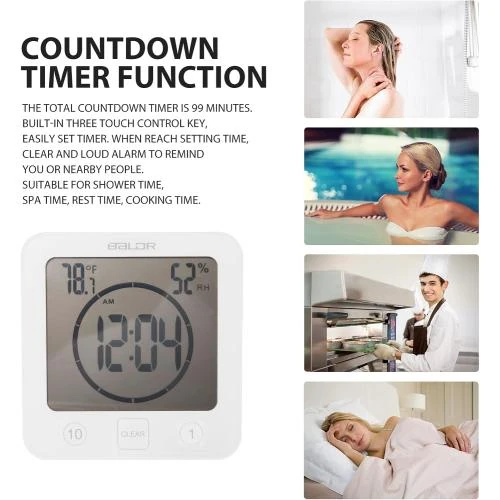 Zoom sur OurLeeme Horloge Douche Étanche, Tactile, Minuterie Blanc
