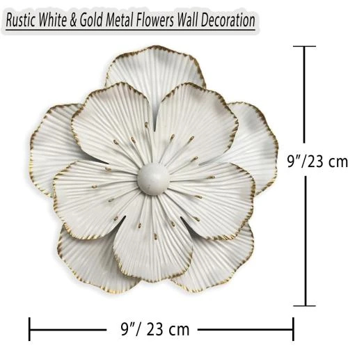 Zoom sur Décoration murale fleur métal, sculpture florale moderne, fer vieilli