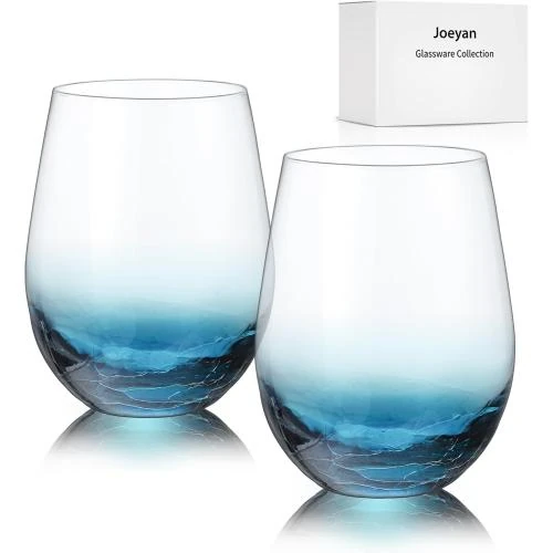 Joeyan Verres à Vin Cristal Soufflé Bleu Craquelé 2 pièces - Vue principale