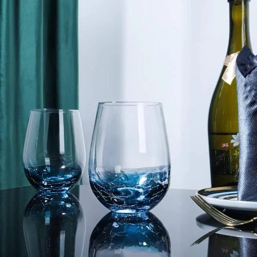 Détail de Joeyan Verres à Vin Cristal Soufflé Bleu Craquelé 2 pièces