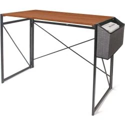 Bureau Informatique Pliable, Table Rangement, Style Industriel Marron