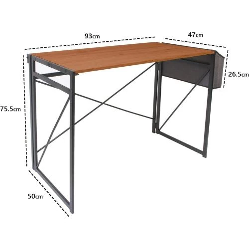Zoom sur Bureau Informatique Pliable, Table Rangement, Style Industriel Marron