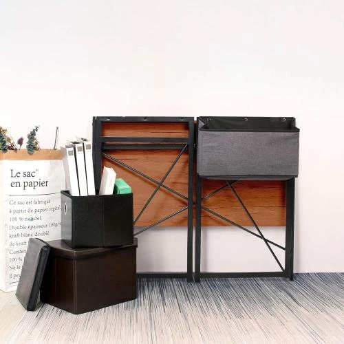 Détail de Bureau Informatique Pliable, Table Rangement, Style Industriel Marron