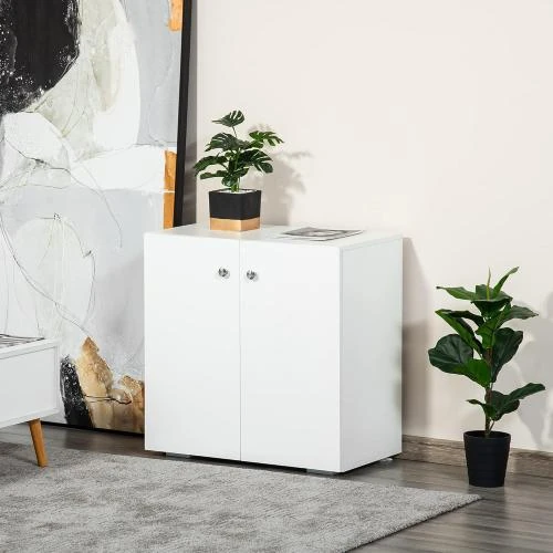 Détail de HOMCOM Meuble de Rangement Moderne Blanc, 2 Portes, 2 Étagères