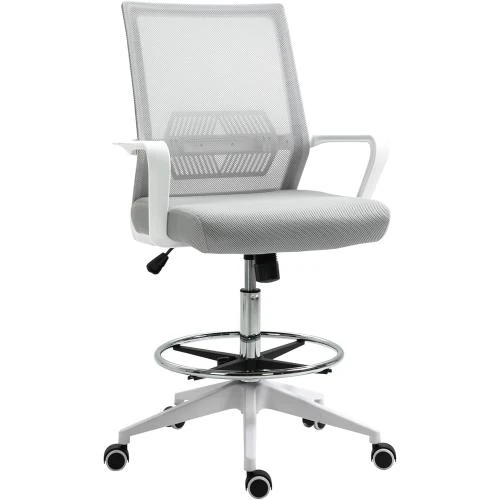 Fauteuil Bureau Haut Réglable, Pivotant 360°, Gris, Blanc - Vue principale