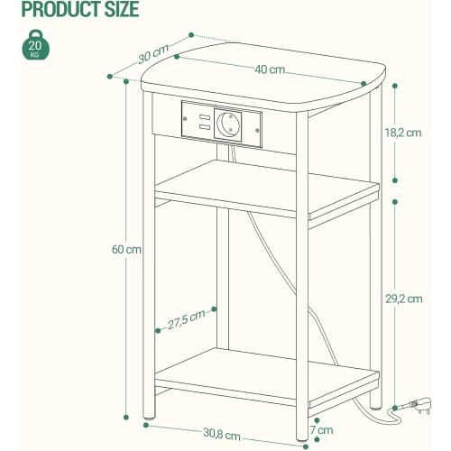 Présentation de Zoom sur Table d'appoint Marron Rustique, Table Basse, 3 étagères