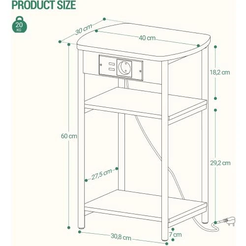Zoom sur Table d'appoint Marron Rustique, Table Basse, 3 étagères