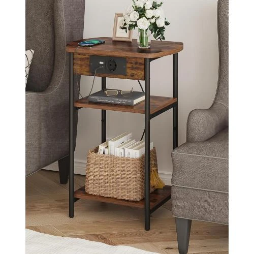 Détail de Table d'appoint Marron Rustique, Table Basse, 3 étagères