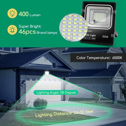 Zoom sur Projecteur solaire LED extérieur 50W, ultra lumineux, IP66