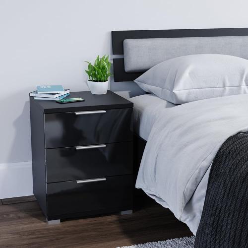 Présentation de Table de Chevet Florenz Noir Brillant, Set de 2 en situation