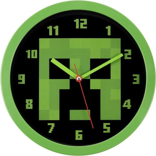 Horloge Murale Minecraft, Vert, Noir, Décoration Murale - Vue principale