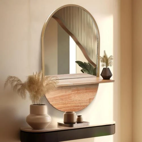 Miroir mural ovale Hamilton Hills, étagère bois marron - Vue principale