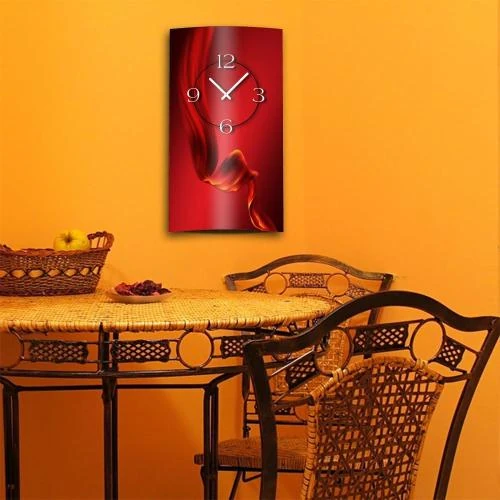 Détail de Horloge murale Dixtime design abstrait soie rouge silencieuse