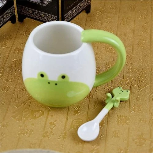 Détail de Tasse Grenouille Céramique, Cuillère, Sous-Verre, 420 ML