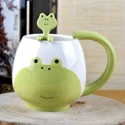 Tasse Grenouille Céramique, Cuillère, Sous-Verre, 420 ML