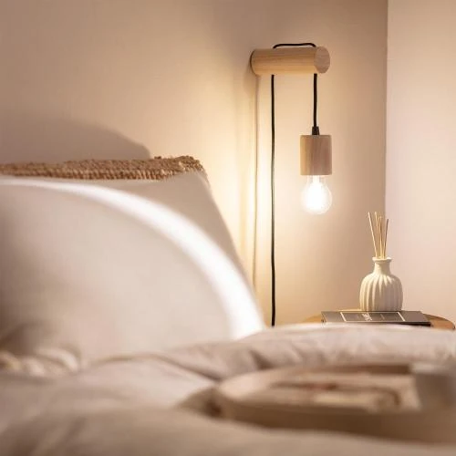 Zoom sur Lampe Murale Bois Torse Naturel E27, Décoration Intérieure
