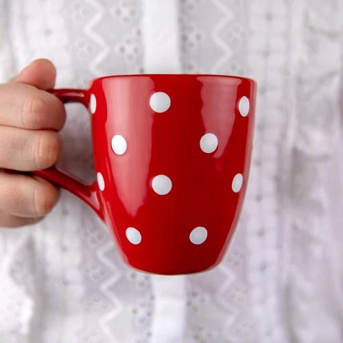 Tasse céramique rouge pois blancs, mug café, thé, chocolat - Vue principale