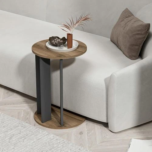 Table d'Appoint Ronde Design Anthracite, Panneau de Particules - Vue principale