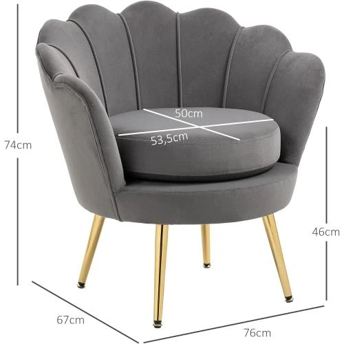 Zoom sur Fauteuil Vintage Velours Gris Haut Dossier Homcom