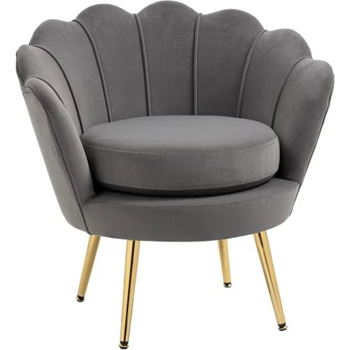 Fauteuil Vintage Velours Gris Haut Dossier Homcom - Vue principale