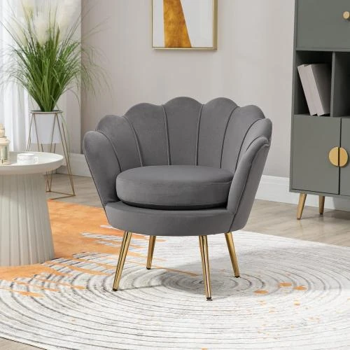 Détail de Fauteuil Vintage Velours Gris Haut Dossier Homcom