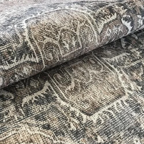 Zoom sur Tapis Salon Vintage Classique, Motif Oriental, Gris Brun