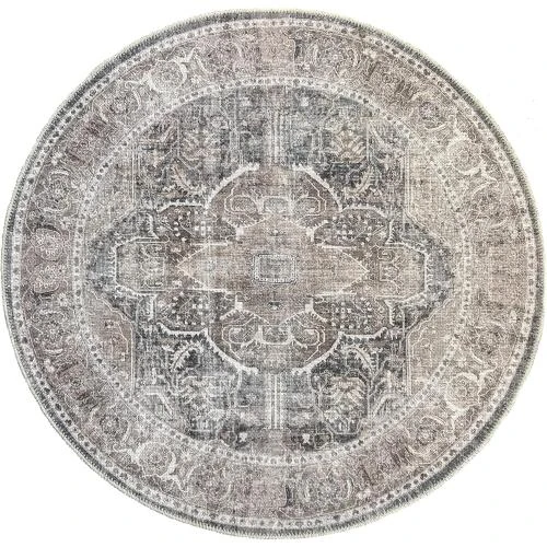 Tapis Salon Vintage Classique, Motif Oriental, Gris Brun - Vue principale