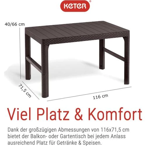 Détail de Table de jardin Allibert Lyon, élégante, marron, 2 en 1
