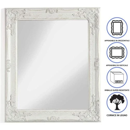 Détail de Miroir mural rectangulaire bois blanc antique, style shabby chic