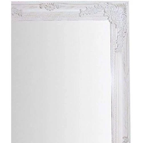 Zoom sur Miroir mural rectangulaire bois blanc antique, style shabby chic