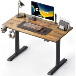 Bureau Réglable Électrique CubiCubi, Pieds Acier, Noir, Marron