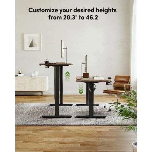 Zoom sur Bureau Réglable Électrique CubiCubi, Pieds Acier, Noir, Marron