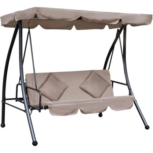 Balancelle Jardin Outsunny Convertible 3 Places Noir, Beige - Vue principale