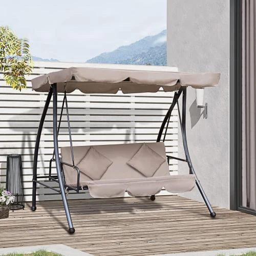 Zoom sur Balancelle Jardin Outsunny Convertible 3 Places Noir, Beige