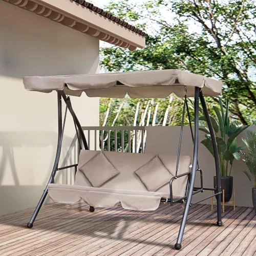 Détail de Balancelle Jardin Outsunny Convertible 3 Places Noir, Beige