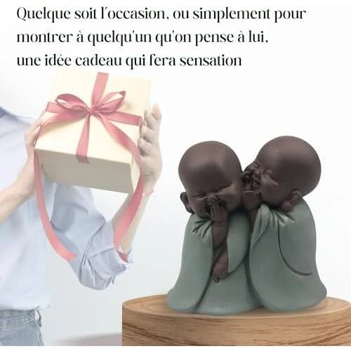 Zoom sur Statuette Bonze Chuchoteur: Décoration Feng Shui Relaxante 