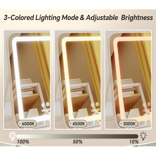 Détail de Miroir maquillage LED Halumao, éclairage 3 couleurs