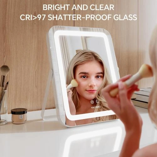 Zoom sur Miroir maquillage LED Halumao, éclairage 3 couleurs