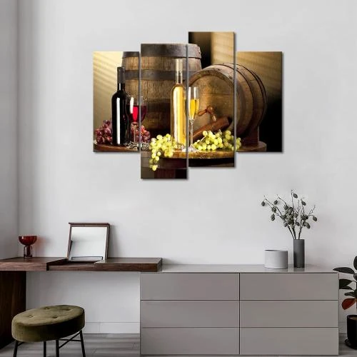 Zoom sur Peinture Murale Vin, Grain de Raisin, Toile Moderne
