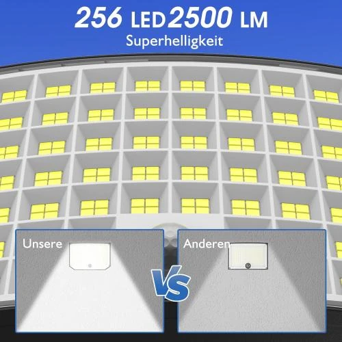 Zoom sur Lampe Solaire Extérieure Ortiny, 256 LED, Détecteur Mouvement