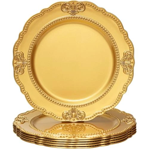 Assiettes festonnées dorées Spsyrine, lot 6 pièces, plastique - Vue principale