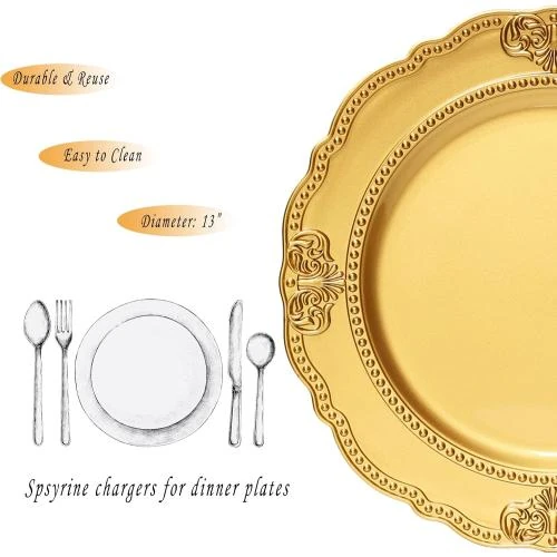 Détail de Assiettes festonnées dorées Spsyrine, lot 6 pièces, plastique