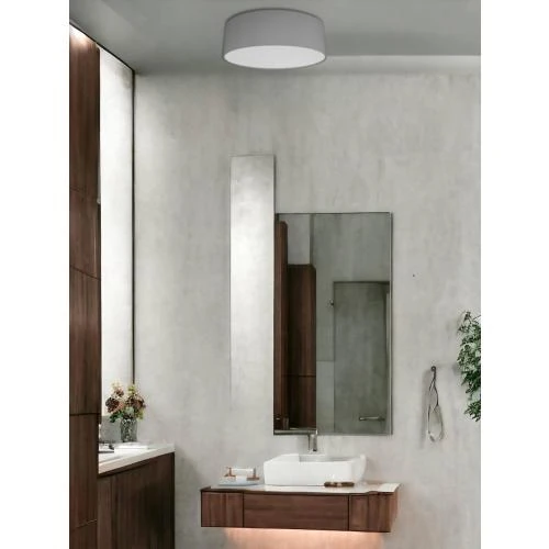 Zoom sur youngDECO Plafonnier Rond Gris, Abat Jour Tissu Coton